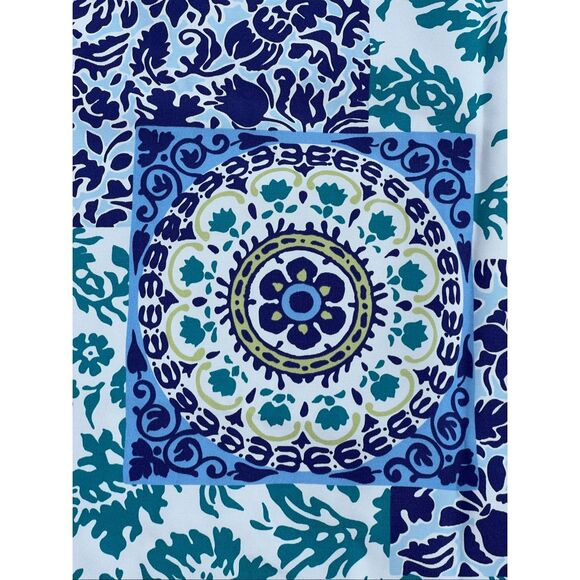 Outdoor Blue & White Floral Block Print Umbrella Tablecloth W Zip Opening 82x60 - Picture 4 of 13